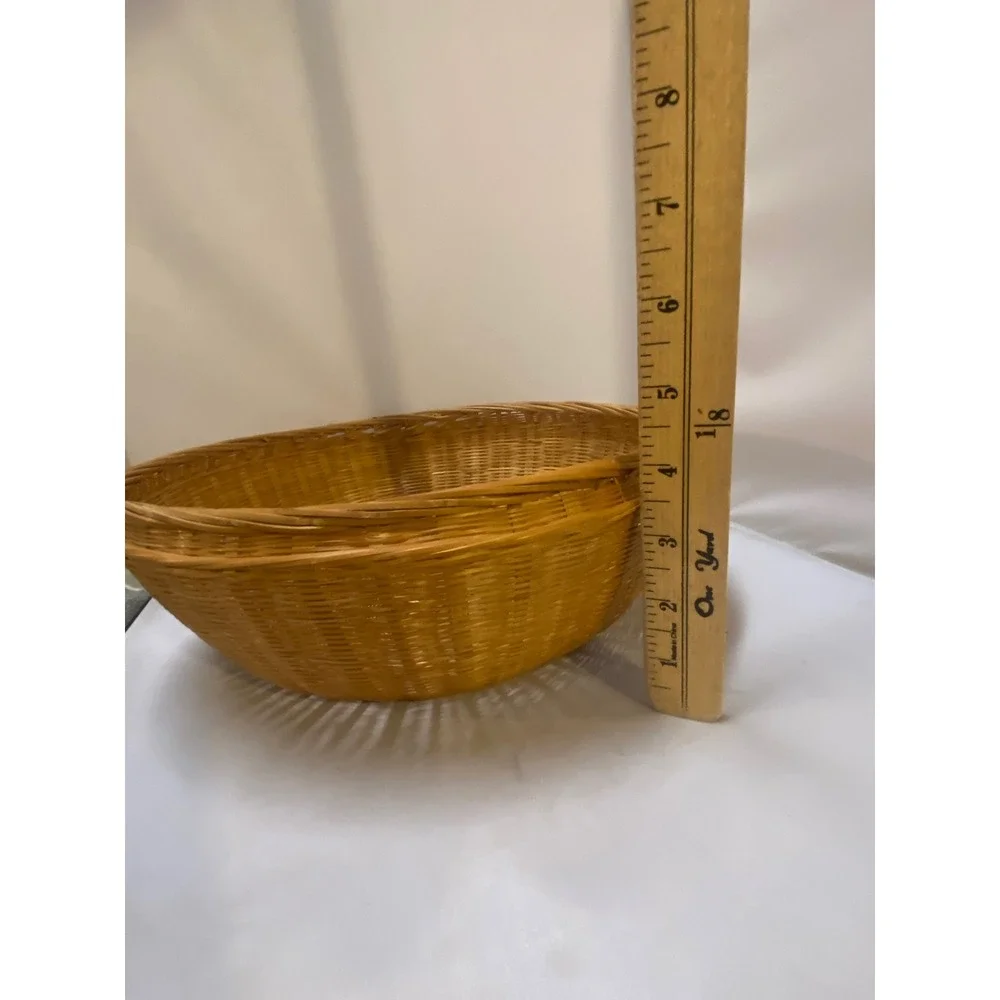 Woven Wicker Basket Large 11in Brown Round Decorative Bowl Coastal Farmhouse